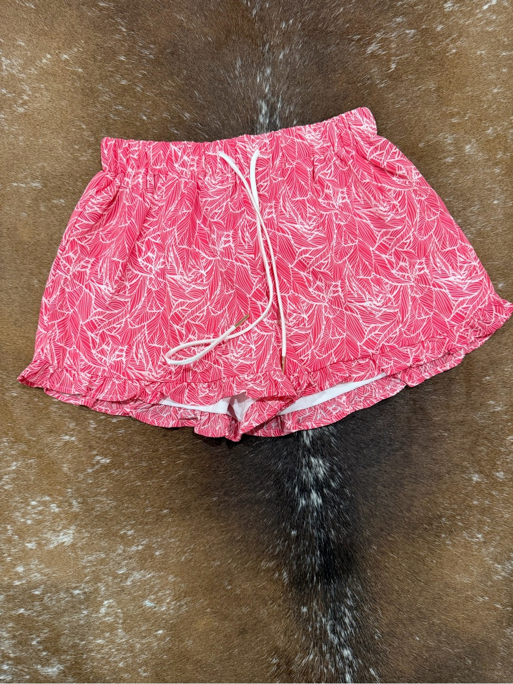 Lauren James Pink Tropical Print Ruffle Shorts Size Small